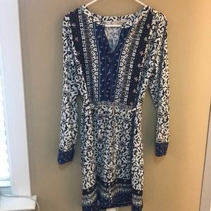 Floral Print Long Sleeve Tie-Waist Dress